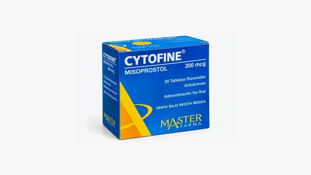 Caja de Cytofine 200 mcg de Master Farma con 28 tabletas ranuradas y la leyenda venta bajo receta médica