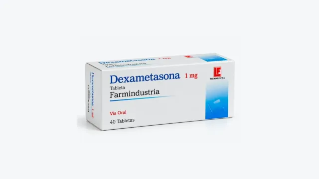 Caja blanca y azul de Dexametasona 1 mg Farmindustria con 40 tabletas