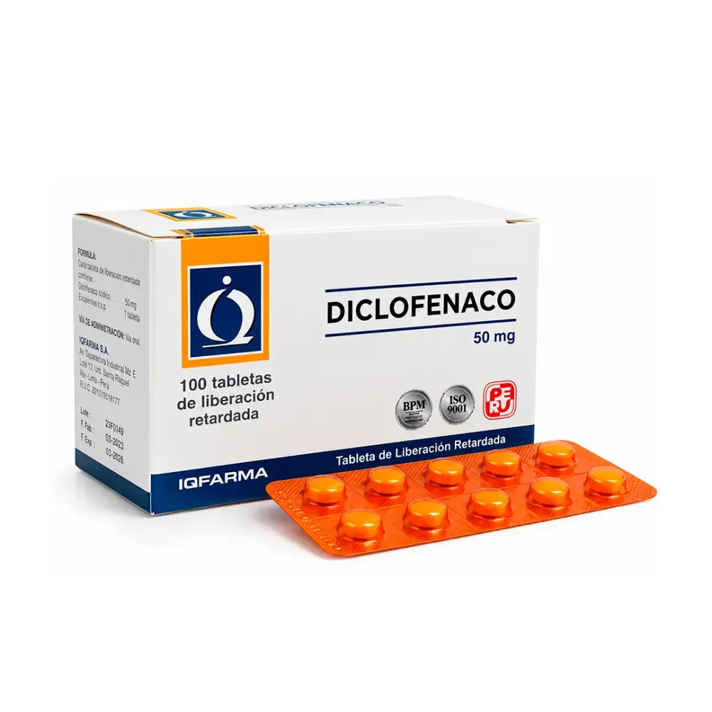 Diclofenaco 50 mg IQFarma x 100 tabletas