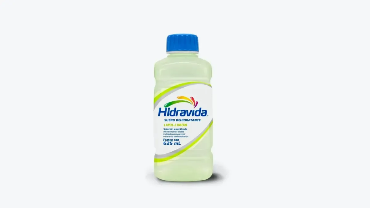 Frasco verde claro de Hidravida suero rehidratante sabor limón de 625 ml con tapa azul