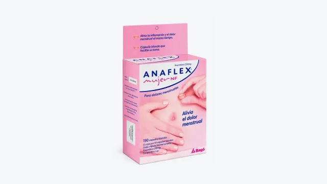 Caja de Anaflex Mujer NF con ibuprofeno 200 mg sobre fondo claro