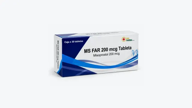 Caja azul y blanca de MS FAR 200 mcg Tableta de Pak Farma con la leyenda Caja x 30 tabletas